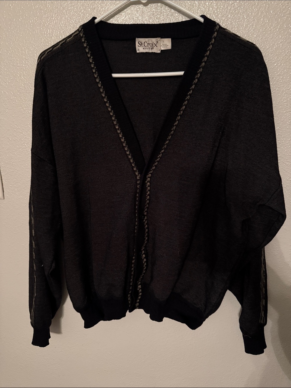 Black V-Neck Cardigan with Braided Trim